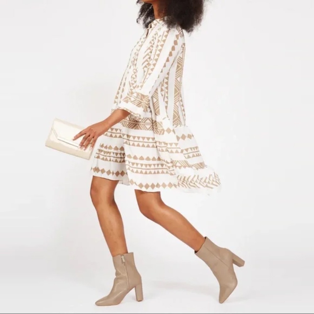 NWOT- Silk & Salt Boho Dress in White & Tan Print - Size: S